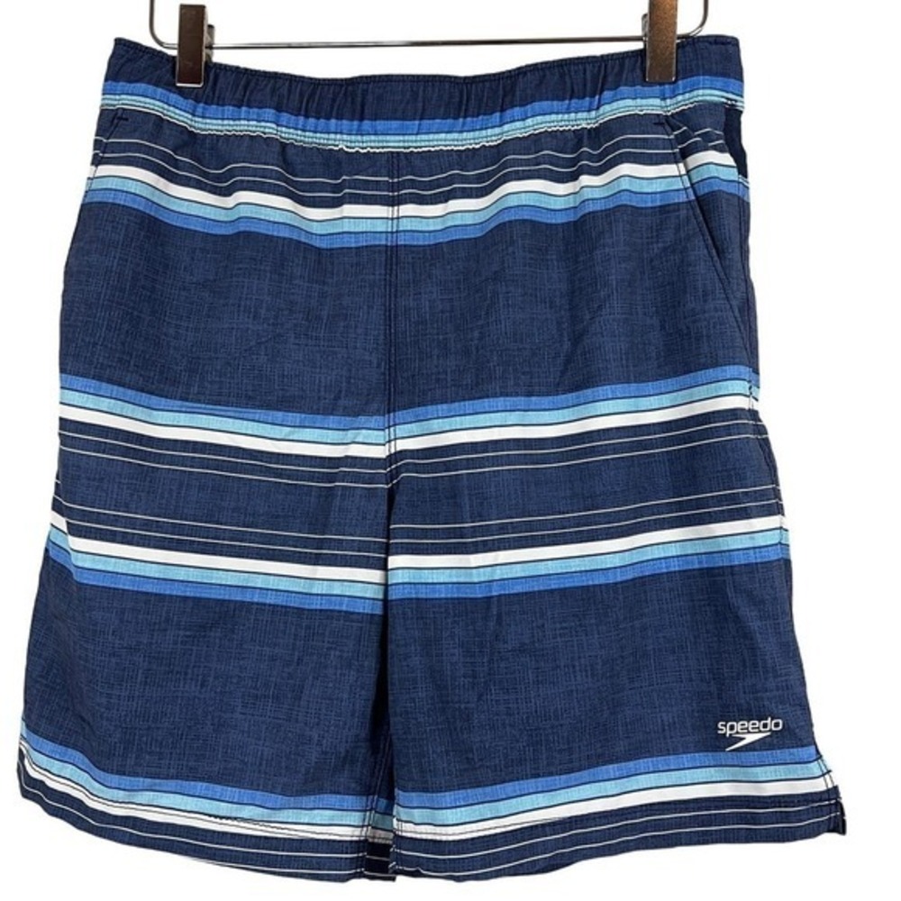 Speedo Tech Volley Men's Swim Trunks Shorts Peacoat Blue Stripe Size‎ S